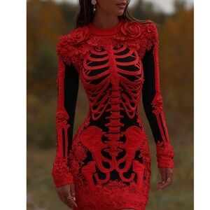 Elegant Red Skeleton Dress